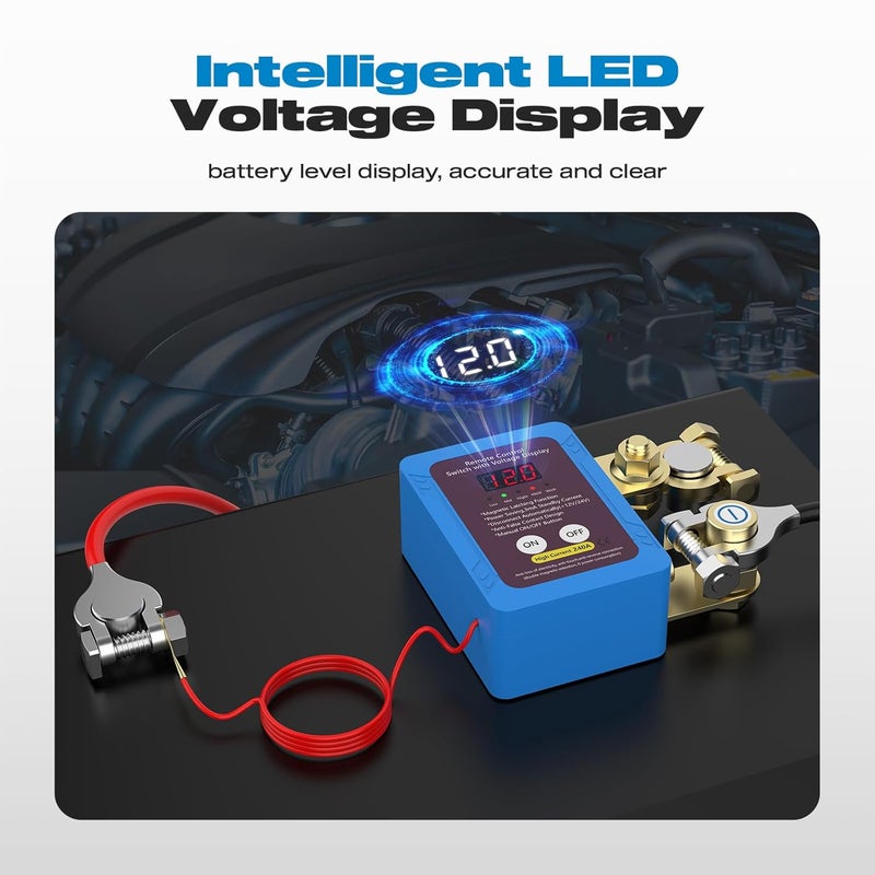 Malictele Kill Switch for Car, 12V 240A Remote Battery Disconnect Switch with Led Voltage Display Car Kill Switch Anti Theft Automatic Cut/Shut Off Switch for Auto Truck Marine RV ATV Boat - Image 2
